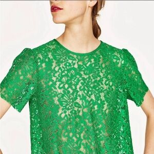 ZARA Guipure Green Lace Top